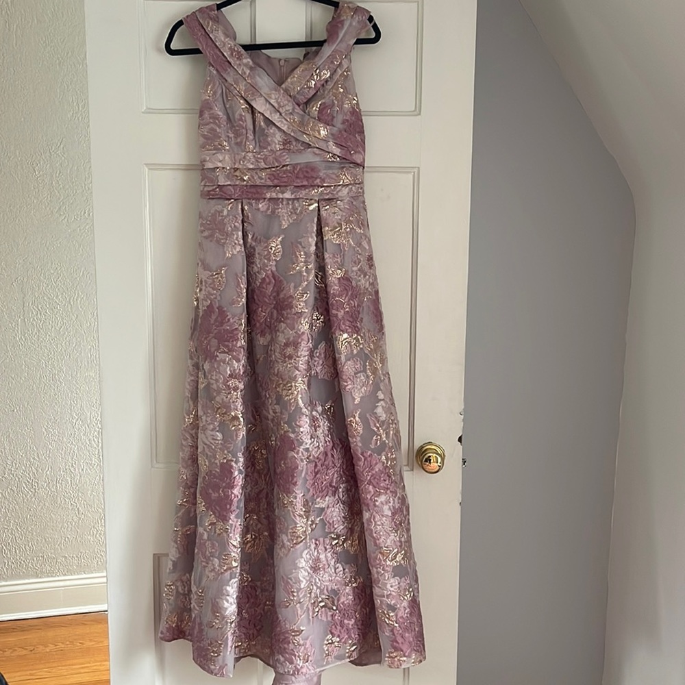 Floral Blush Gold Appliqué Off the Shoulder Gown
